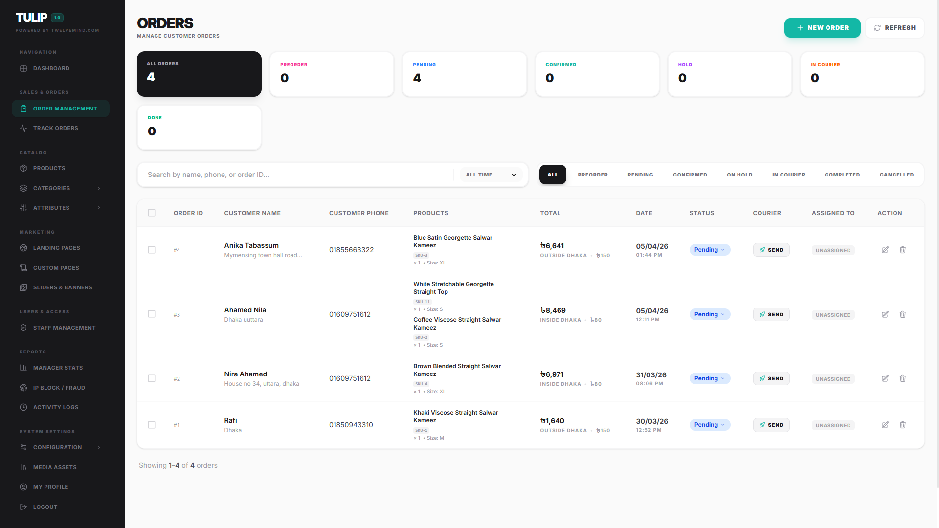 MindX centralized order management dashboard